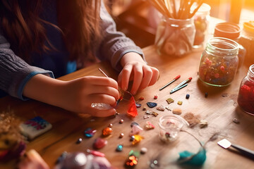 handicraft girl working on a DIY craft project ai generated art Generative AI