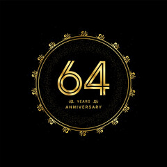 64 years anniversary with a golden number in a classic floral design template