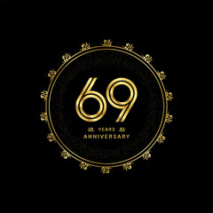 69 years anniversary with a golden number in a classic floral design template