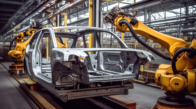 Automation in Action, The Robotics Workshop for Car Frame and Body Production in the Automobile Industry. Generative AI
