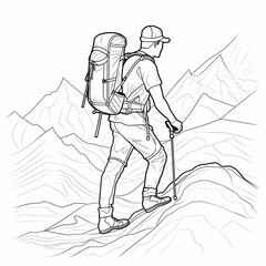 Hiking Adventure Line Art Design. Generative AI