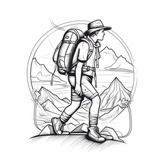 Obraz premium Hiking Adventure Line Art Design. Generative AI