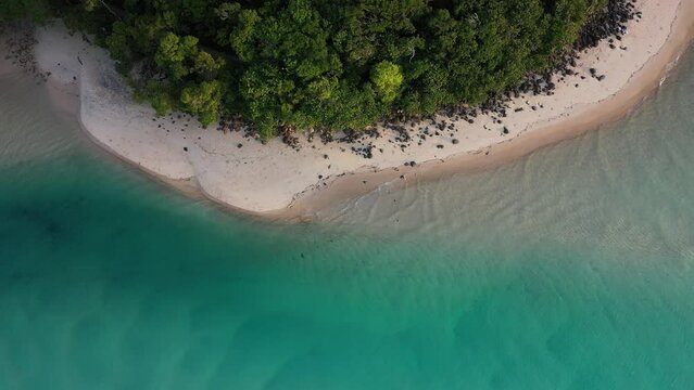 Aerial top down following Burleigh Heads and Talebudgera creek coastline