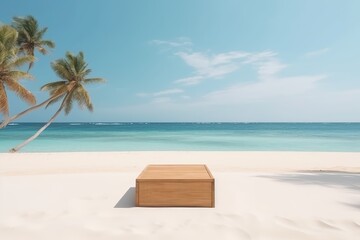 Serene Showcase: Empty Podium stage on a Tropical Beach to display summer product Generative AI Illustration
