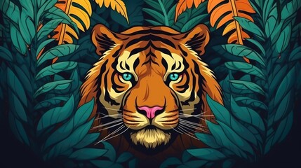 Fototapeta na wymiar Vector background with abstract indian tiger in jungle