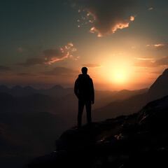 Obraz premium Watching The sunset from the Mountain. Generative AI