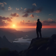 Obraz premium Watching The sunset from the Mountain. Generative AI