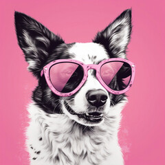 Dog with Sunglasses Pink Pop Art, Generative AI