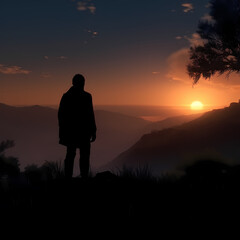 Obraz premium Watching The sunset from the Mountain. Generative AI