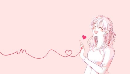 運命の赤い糸を結んだ嬉しそうな女性