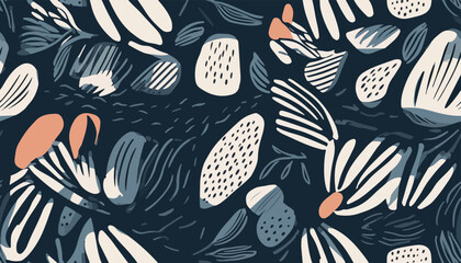 Naklejka premium Hand drawn minimal abstract organic shapes pattern. Collage contemporary print. Fashionable template for design