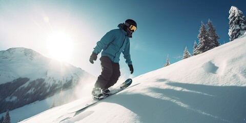 Fototapeta na wymiar Snowboard Freerider in Mountains -ai generated