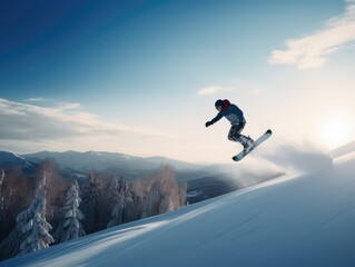 Naklejka na ściany i meble Snowboarder Jumping in Winter -ai generated