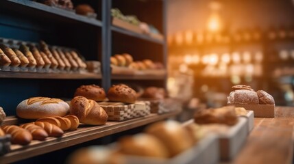 Blurred image of an eco-friendly grocery bakery store