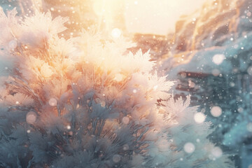 A mesmerizing scene of snowflakes drifting in the wind, with soft colors and a dreamy atmosphere.