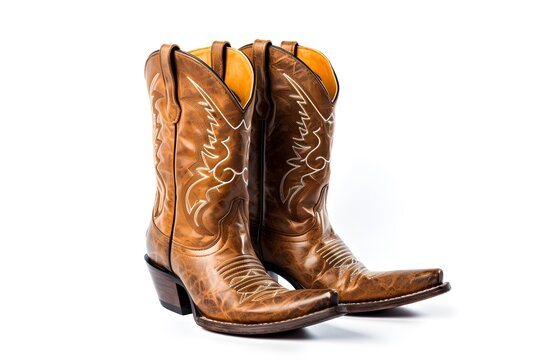 stylish cowboy boots on a white background. western culture. Generative AI