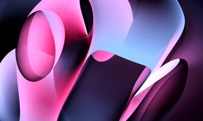 3d render of abstract art surreal 3d background in curve wavy elegance organic biological lines forms in fluorescent neon illuminated plastic material in purple and blue gradient color on black