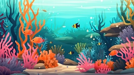 Naklejka na ściany i meble Underwater world with fish and corals