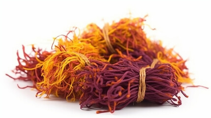 Saffron spice threads isolated on white background Ai generated image