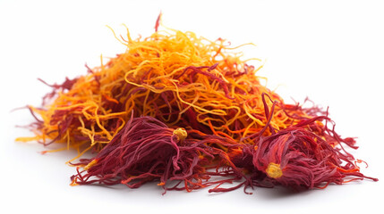 Fototapeta premium Saffron spice threads isolated on white background Ai generated image