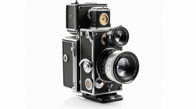 Retro film photo camera or vintage film photo camera isolated on white background Ai generated image