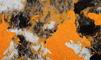 Splashes of orange yellow black bright paint on the canvas.pastel colors. painting. Beautiful background, generative ai, generative, ai