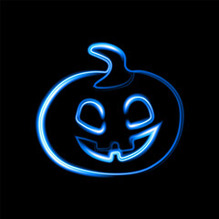 Vector isolated illustration of a pumpkin for Halloween. Scary pumpkin with neon effect.