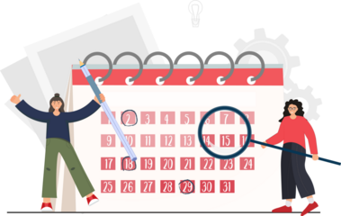 People planning schedule, planning business event at the calendar, organizing meeting., planning strategy and time management, flat vector illustration