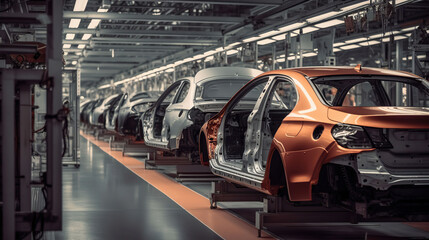 Car production factory inside. Generative AI