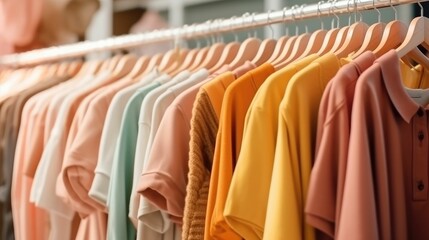 Fototapeta premium Row of clothes hanging on rack in hipster fashion store