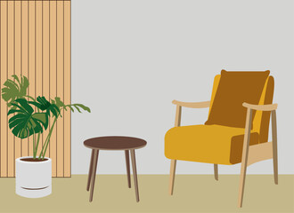 Fototapeta premium Modern space, solitary, with individual chair for resting, vector, illustration.