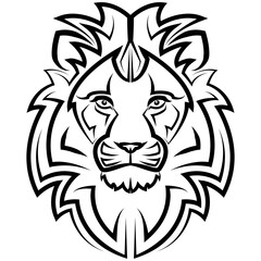 Black and white line art of the front of the lion head It is sign of leo zodiac Good use for symbol mascot icon avatar tattoo T Shirt design logo or any design