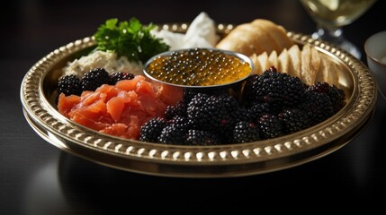 Caviar platter on black background
