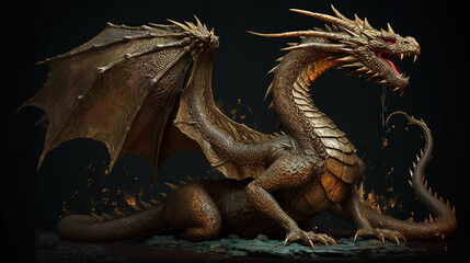 Naklejka premium dragon, dinosaur, animal, reptile, dino, jurassic, isolated, extinct, prehistoric, monster, illustration, white, toy, lizard, beast, 3d, paleontology, cretaceous, big, render, generative ai