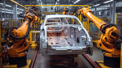 Automation in Action, The Robotics Workshop for Car Frame and Body Production in the Automobile Industry. Generative AI