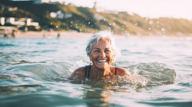 Mature woman swimming at the beach