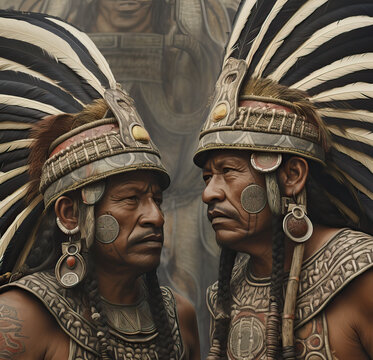 Portrait of indigenous warriors in Latin America, Generative AI