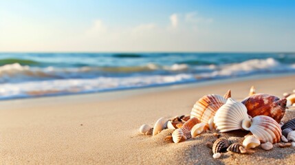 Fototapeta na wymiar Seashells on the sandy beach