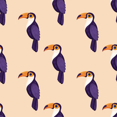Seamless texture with tropical bird toucan. Pattern vector illustration.