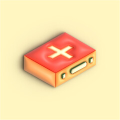 Surrealistic medicine cabinet, inflated brightly colored medical box, medicine cabinet with 3d effect. The concept of medicine and health.