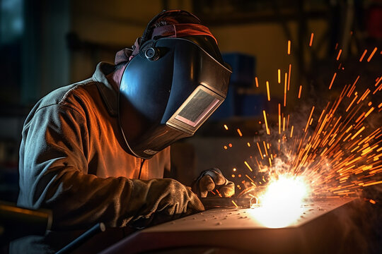 Fachkraft bei der Arbeit mit Schwei&szlig;ger&auml;t 