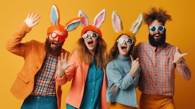 Young cheerful people celebrating Easter