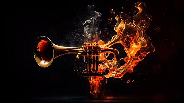Fiery gold trumpet footage , 4K
