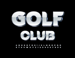 Vector premium sign Golf Club. White and Silver creative Font. Modern Alphabet Letters, Numbers and Symbols