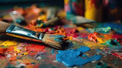 Obraz premium paints and brushes , Generative AI 