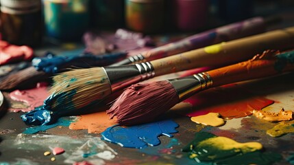 Obraz premium paints and brushes , Generative AI 