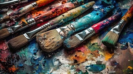 Fototapeta premium paints and brushes , Generative AI 