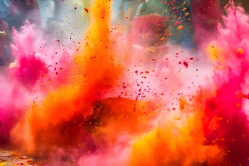 Tuinposter bright colorful powder scattered in the frame. abstraction of festival celebration in India, Generative AI © gankevstock