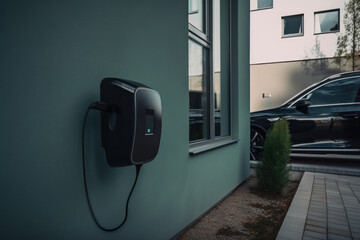 Electric home wall charger with cable, wallbox ev charging station, Generative AI