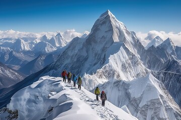 Majestic Snowy Mountain Range Landscape - Generative AI